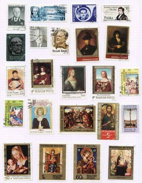 Марки «Живопись», «Иконы» и «История»; выдающиеся деятели, живопись, картины, портреты, иконы